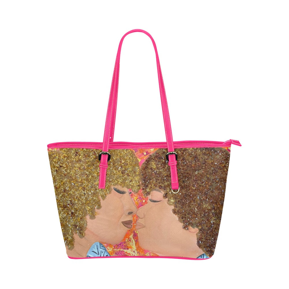 Mother and daughter Leather Tote Bag/Large (Model 1651)
